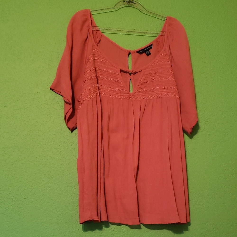 American Eagle Outfitters Women L Coral Blouse Loose Top Comfortable Bohemia